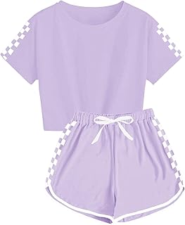 Haloumoning Kids Summer Sport T-Shirt and Shorts Set Plaid Print Clothing Sets