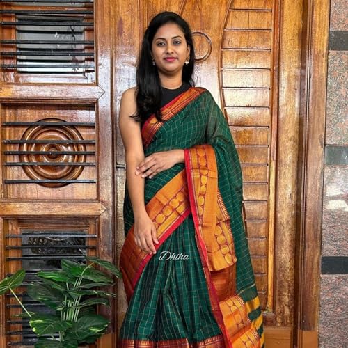 Image of Narayanpet Pure Cotton Avani Border Saree for Women with Running Blouse | Tassels | Traditional Woven Solid Design | Handloom Weave
