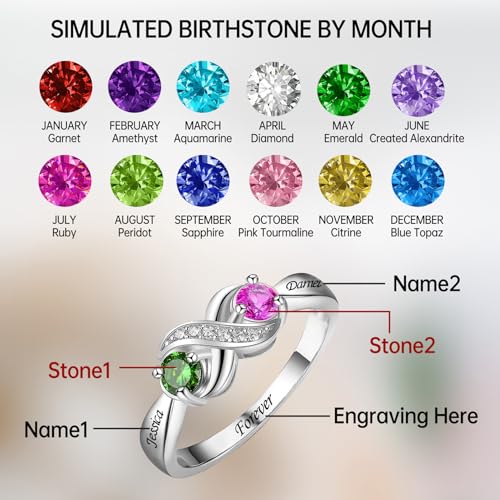 Personalized 2 Birthstones Ring for Women, Custom Mothers Ring with 2 Birthstones, Promise Ring for Women, Personalized Gift for Her, Gifts for Anniversary Birthday Christmas2