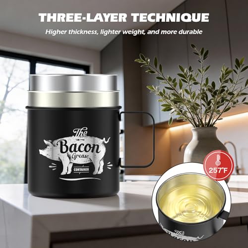 Bacon Grease Saver With Strainer, 20 OZ Stainless Steel Oil Container - Image 5