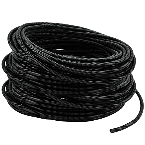 JEUIHAU 25m Corrugated Wire Tube, OD 7mm x ID 4.5mm Dia Wire Loom Split Tubing Hose Cable Wire Protector Polyethylene Flexible Cover Conduit Pipe, Black