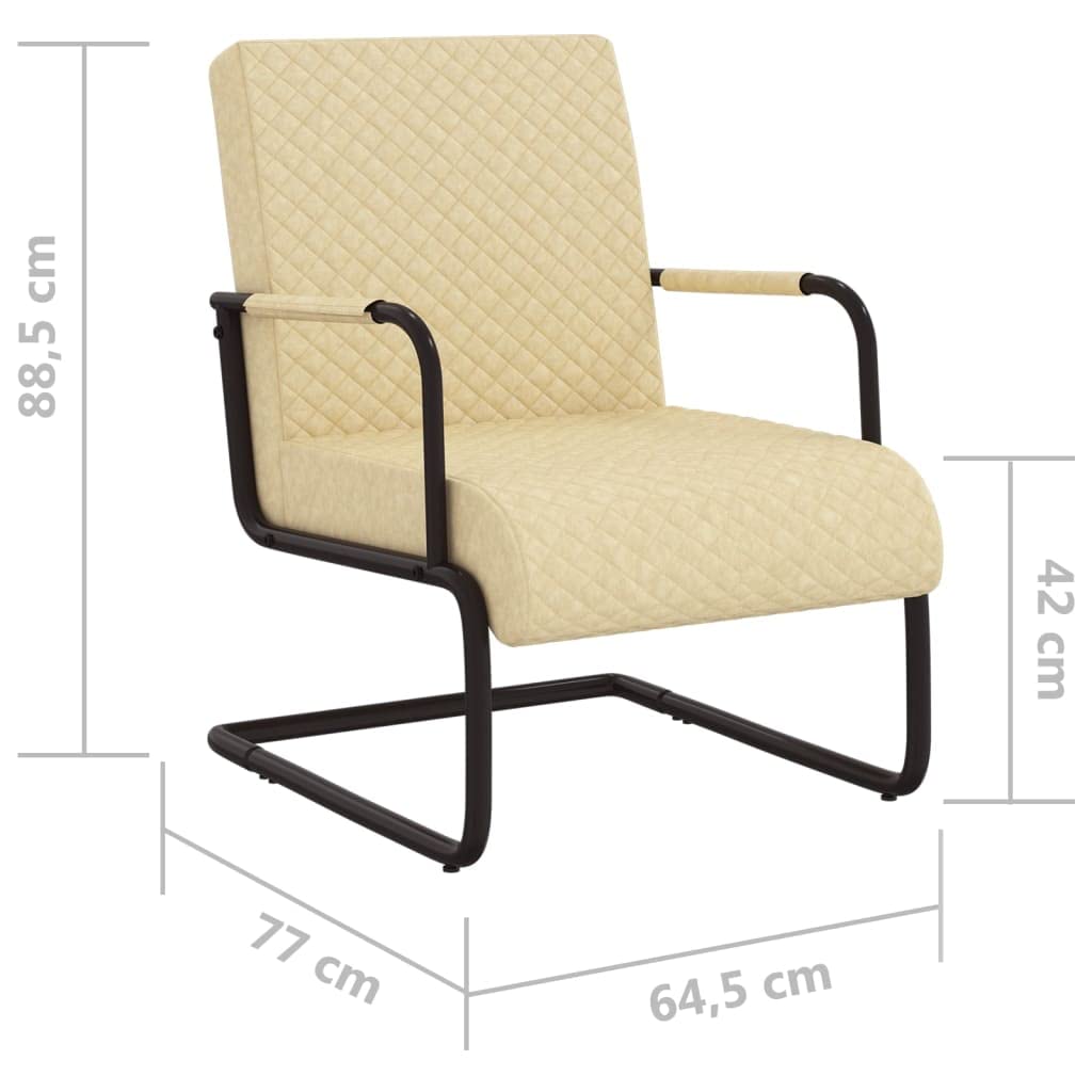Krzesło na płozach, kremowe, sztuczna skóra z metalowym stelażem, tapicerowane podłokietniki i oparcie, 64,5 x 77 x 88,5 cm, ergonomiczne do salonu, biura, dla gości, wypoczynku