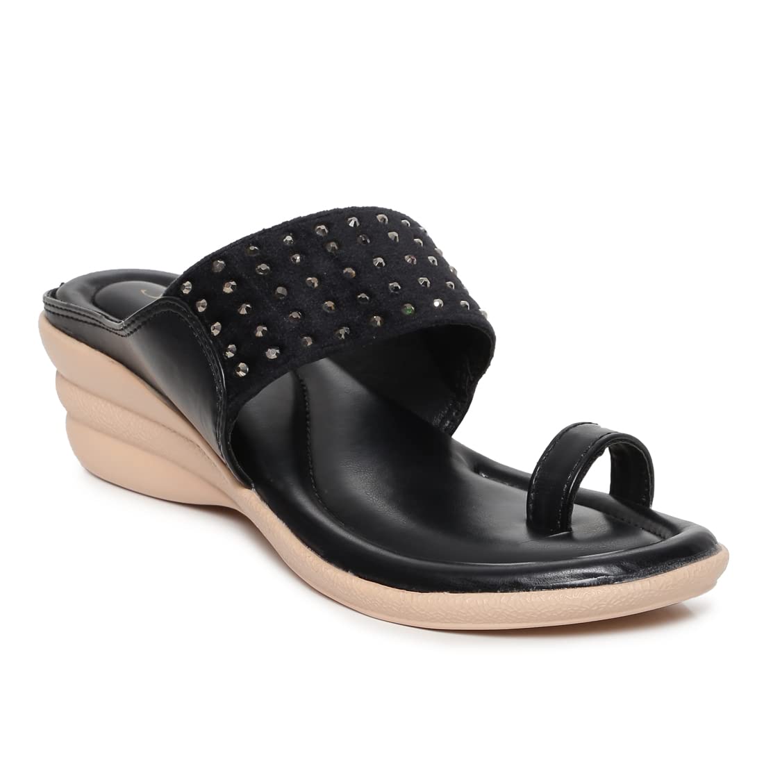 PARAGON K6012L Womens Black Fashion Slippers | Comfortable Everyday Wedges with Cushioned Footbed, Anti-Skid Soles and Stylish Design | Perfect for Everyday Use (B0BR5DWM7L) Amazon Price History, Amazon Price Tracker