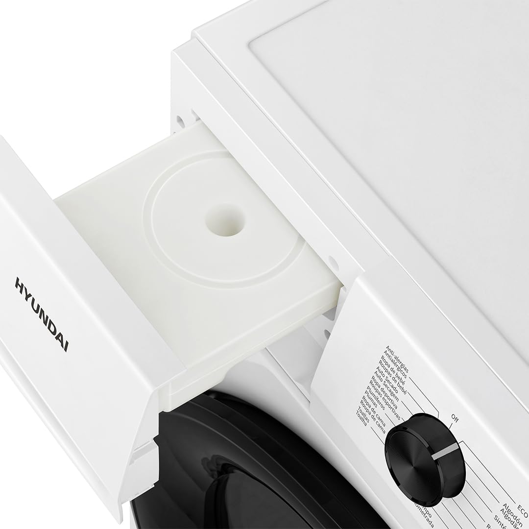 Hyundai Secadora Bomba de Calor, Secadora de Bomba de Calor, 9kg, Carga Frontal, Blanco, HSBC9DDW01. 650W, 15 Programas, Función Antiarrugas, Tambor Waterdrop, Display LED, Clase D