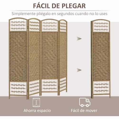 Miniatura 3 de Homcom Biombo Separador De Ambientes De 4 Paneles 160x170 Cm Divisor De Habitación Plegable De Cuerda De Papel Y Marco De Madera Decoración Para Dormitorio Salón Natural
