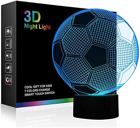 Tiscen Football Night Light - 3D LED Table Desk Lamps Soccer Nightlights 7 Colors USB Charge Lighting Bedroom Home Decoration for Kids Christmas Halloween Birthday Gifts