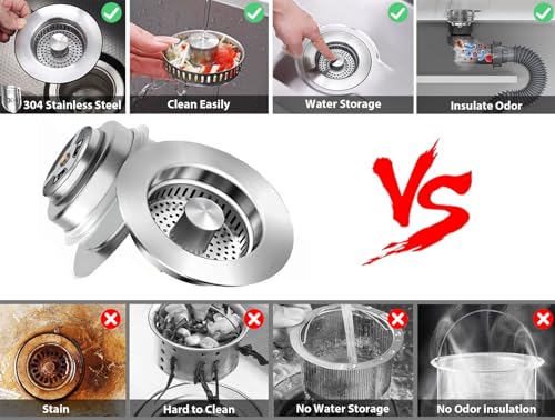 Colador para fregadero de cocina de acero inoxidable 3 en 1 miniatura 6