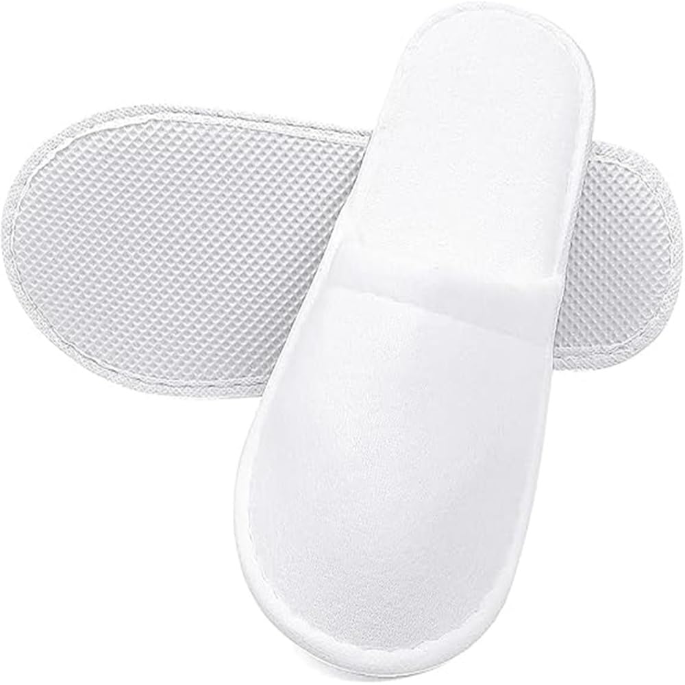 Disposable Cotton Terry Slippers, Closed Toe Soft Non-Slip 5MM Sole, Free Size Unisex White, Hotel Guest Room Bathroom Spa Salon Travel Home Airbnb Resort Hospital Hostel Guest House Indoor Slippers-image-32