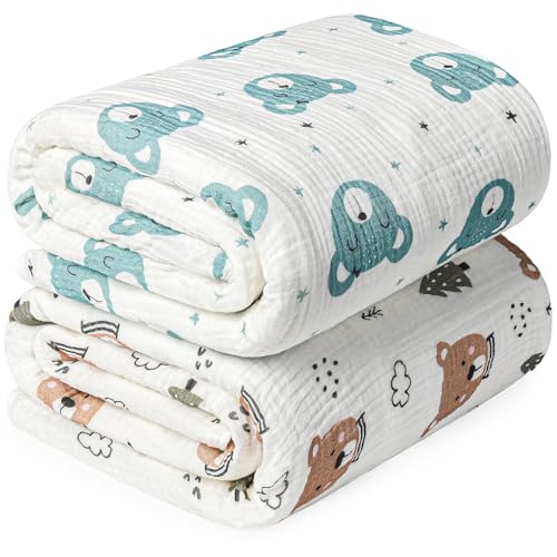Image of Rayon from Bamboo Swaddle Blankets for Newborn,2 Pack Breathable Soft Receiving Blanket,Large 41 x 41 inches Swaddle Wrap Burping Clothes,Essentials Infant Shower Items(Christmas Bear & Green Bear)