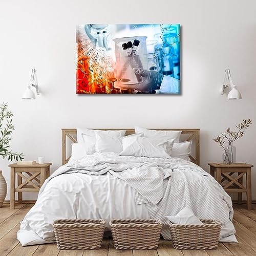 Image of 1 Panels Laboratory Wall Art Chemical Equations and Periodic Table Background Posters & Prints Medical Examination Framed Wall Art Giclee Print Gallery Packaging Artwork Ready to Hang (24 inch Wx36 H)