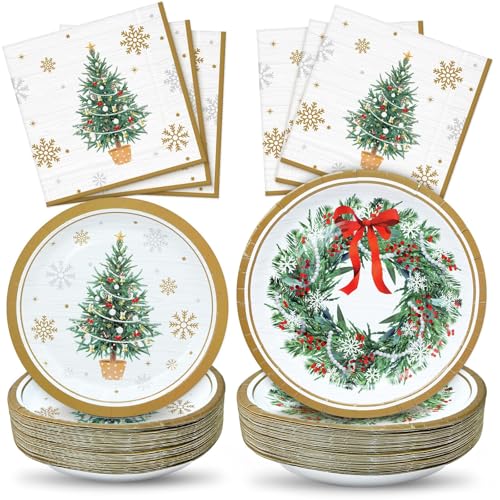 ZVK 150 Christmas Party Paper Plates Set Disposable Dessert Plates Dinner Plates with Napkins