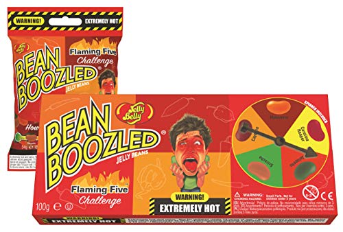 Jelly Belly Bean Boozled Set Glücksrad Flaming Five scharfe Edition 100g + Nachfüllbeutel 54g