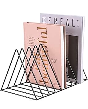 Zepdos Iron Triangle Slot Magazine Stand - File Rack Desktop Book Organizer, Tabletop Table Book Stand For Office - Magazine Files Stand, File Organiser, Tiered Shelf, 25.4 X 20.3 X 15.2 Cm - image, photos