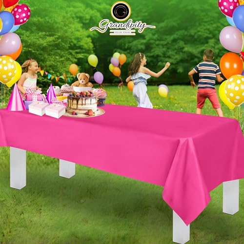Image of Grandipity 24 Pack Premium Disposable Plastic Tablecloth 54 Inch. x 108 Inch. Decorative Rectangle Table Cover - Hot Pink
