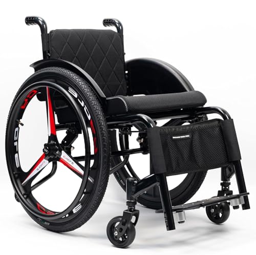 HNBYLMM Sillas de Ruedas Deportivas para Adultos, Silla de Ruedas Ligera de Aluminio con cómodo Respaldo Acolchado, wheelchairs de Todoterreno con reposapiés y Altura del Asiento Ajustables M
