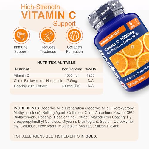 Zipvit Vitamin C 1000mg, 180 High Strength Vitamin C Tablets with Rosehip & Bioflavonoids, Vegan VIT C Supplement, Supports The Immune System and Reduction of Tiredness and Fatigue - Image 6