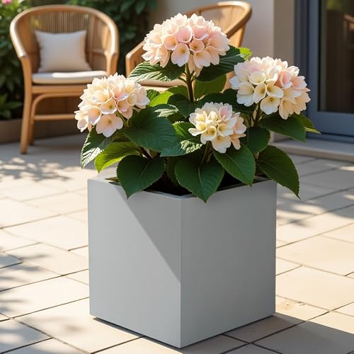 IDEALIST 30cm Square Planter for Garden | Grey Reinforced Stone Flower Pot with Drainage Holes L30 W30 H30.5 cm, 19 litres