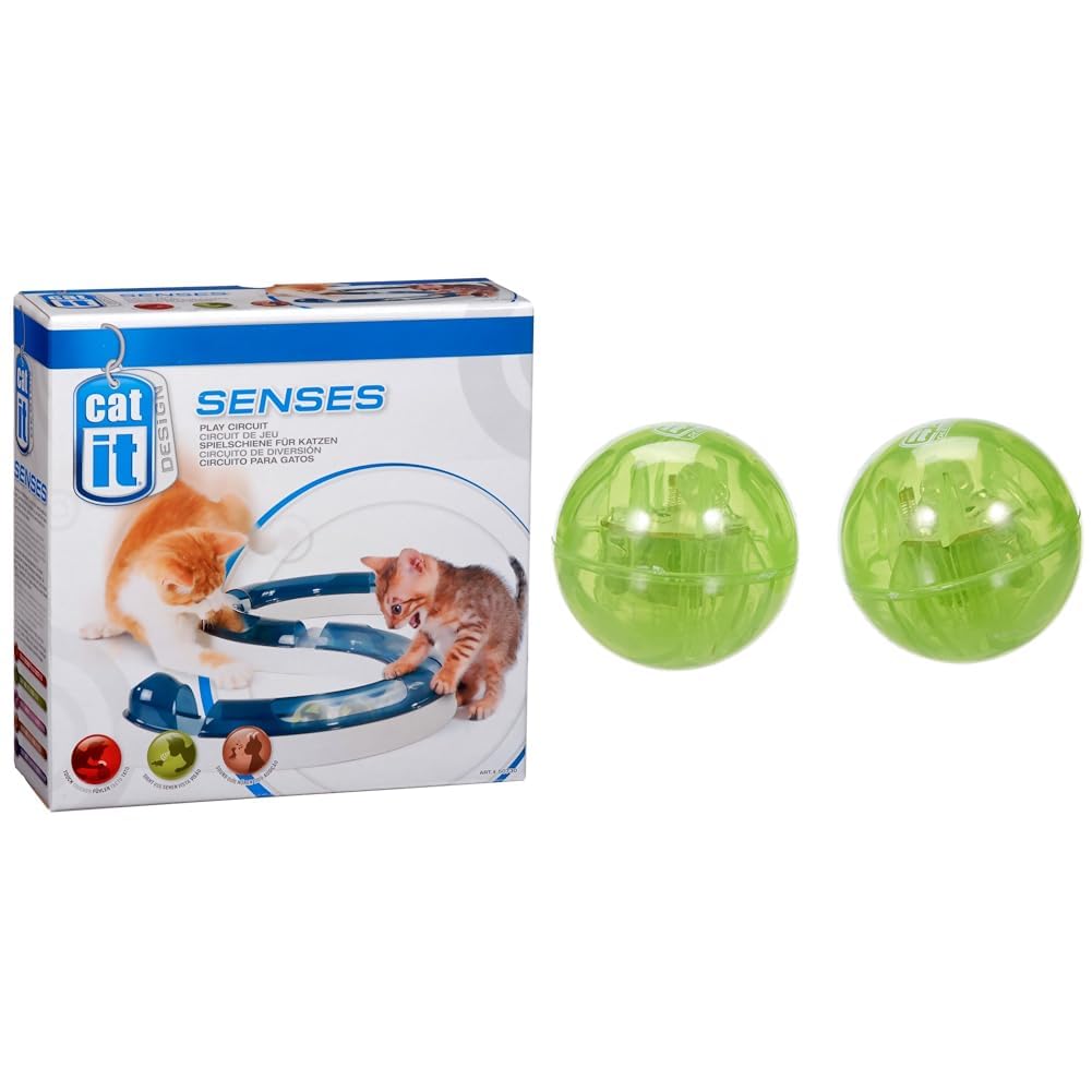 Catit Senses Play Circuit Zabawka, Biały/Niebieski, 24.38 x 24.38 x 7.87 cm & Catit Design Senses podświetlana piłka - 2-pak
