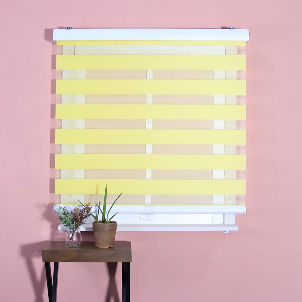 Cordless Blinds for Windows - Dual Layer Zebra Shades with Horizontal Privacy Filtering - Easy Installation (Max Height 72in, Width 36.5in) - Yellow