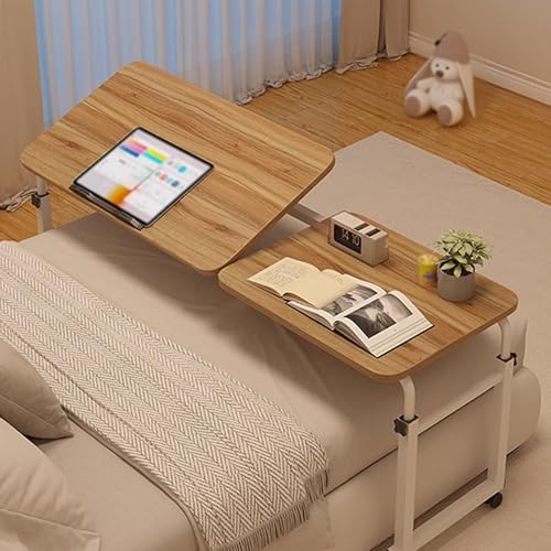 Générique Table de lit avec roulettes en MDF, Table de Chevet réglable en Hauteur et en Largeur, Table de lit croisée réversible pour hôpitaux, Chambres...