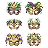 Mardi Gras Mask Set for Your Fat Tuesday Celebration: This vibrant 6-pack of mardi gras masks brings classic New Orleans carnival style to your party look. Each mardi gras mask features rich colors, feathers, and metallic accents, making them perfect...