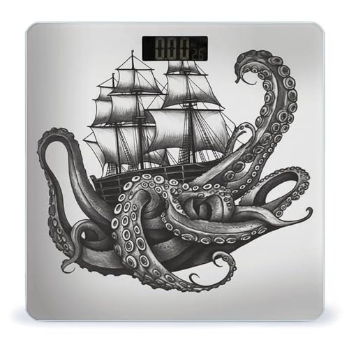 Báscula digital corporal octopus y barco blanco y negro