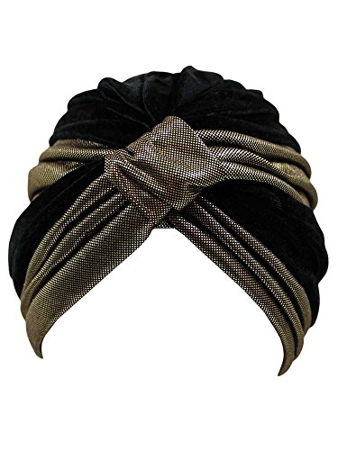 Black & Gold Velour Fashion Turban Head Wrap Black