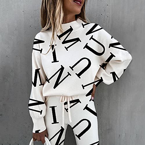 Women Linen Pants Casual Loose and Printed 2 Long Women's Pullover Sleeve Tops Piece Joggers Pants with Pockets4