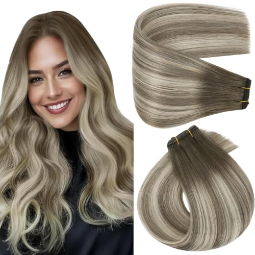 Image of Full Shine 20 Inch Weft Hair Extensions 105G Ash Brown To Blonde Silky Hair