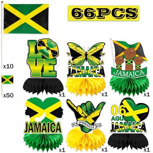 Image of Jamaican Party Honeycomb Centerpiece Table Toppers with Jamaica Flags