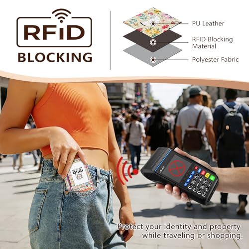 Image of GIANCOMICS Slim Wallet Credit Card Holder Women, Chicken Rooster Flower Rfid Small Card Case, Keychain Thin Pocket Curved Zipper Wallet, Travel Card Holder PU Leather ID Window, Ladies Female Gifts