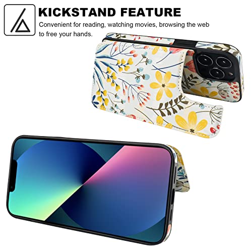 Image of HAOPINSH for iPhone 13 Pro Case Wallet with Card Holder, Floral Flower Pattern Back Flip Folio PU Leather Kickstand Card Slots Case for Women Girls, Double Magnetic Clasp Shockproof Cover 6.1 inch