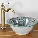 Casa Moro Lavabo sans trou de robinetterie turquoise, vasque à poser, en céramique, pour salle de bain et WC d'invités, vasque encastrable rond sans trop-plein/vasque à poser