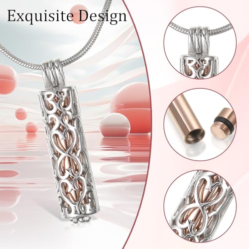UICCVOKK Cremation Jewellery For Ashes Urn Necklace for Ashes Pets Ashes Keepsake Necklace Keepsake Memorial Lockets Ashes Holder for Human Hollow Cylinder Vial Urn Necklace - Image 4