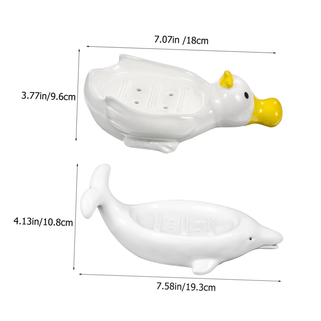 Seifenschale mit Wasserablauf aus Keramik in Delfinform 2 Stück und Geschenkidee und Schwammhalter für Badezimmer Dekoration
