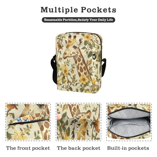 Giraff Birds Flowers Retro Style small messenger bag for men Small Crossbody Bags For Women Women's Purses Adjustable Strap for Casual Outdoor Daily2