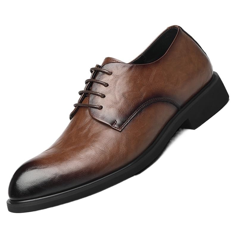 Mens Wedding Oxford Shoes Patent Leather Formal Dress Shoes for Men Tuxedo Lace Up(Brown,8)