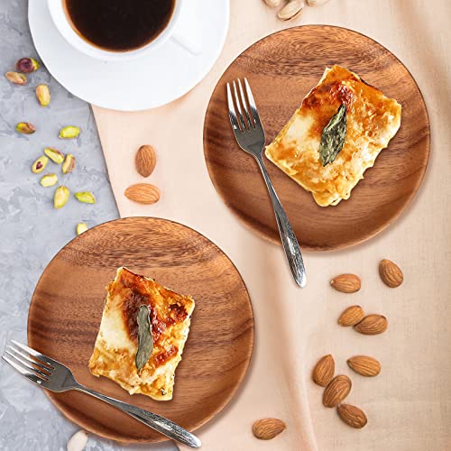 2 Pcs Small Wooden Plates For Eating Acacia Wood Appetizer Plates Snack Plate Mini Serving Dishes Plate Round Charcuterie Boards Cheese Serving Platter Cake Cookie Food Plate #TOP3