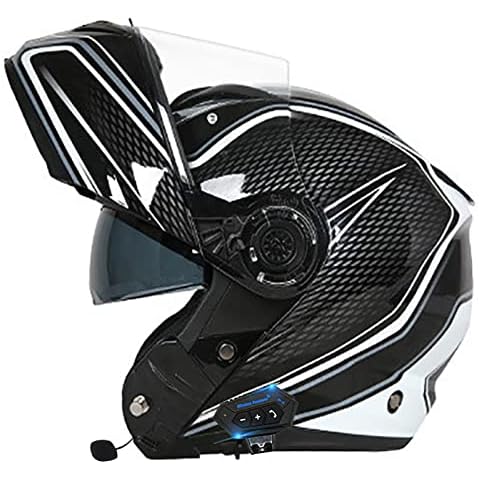 Motorcycle Modular Bluetooth Helmet,Bluetooth Integrated Motorbike Full Face Flip Up Front Helmet ECE Approved Crash Men and Women Motorbike Helmets for Automatic Answering Black B,Medium Cover
