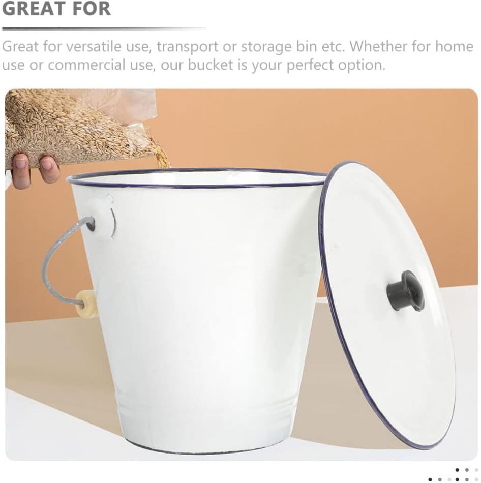 Luxshiny Enamel Milk Bucket Lid Multiuse Utility Pail for Liquid Storage Thickened Container for Milk Water and More for Household and Party Use Capacity