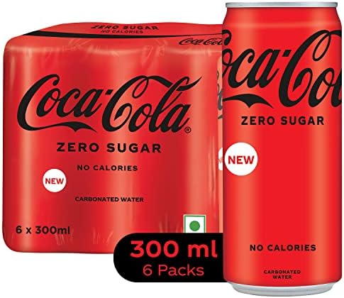 Coca-Cola Coke Zero Sugar Cola Cold Drink | Soft Drink With No Calories | Zero Sugar Drink | Recyclable Can, 300 Ml (Pack Of 6)
