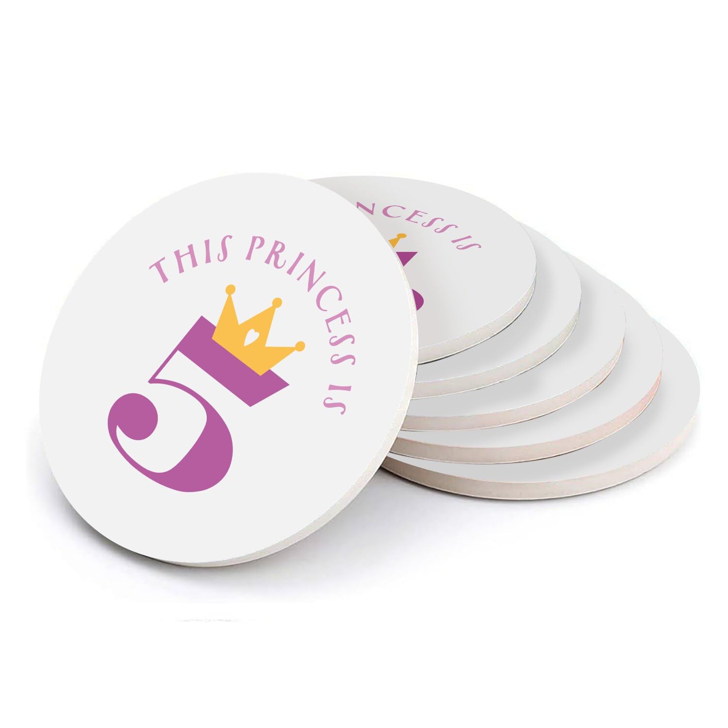 Sous verre ronds en céramique princesse pour anniversaire de 5 ans - Lot de 6