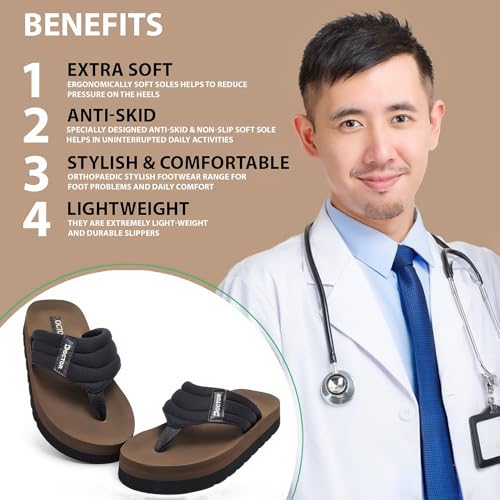 Image of Cushioned Flip Flops for Men | Padded Fabric Strap Thong Slippers | Lightweight Anti-Slip EVA Sole Everyday Wear Footwear