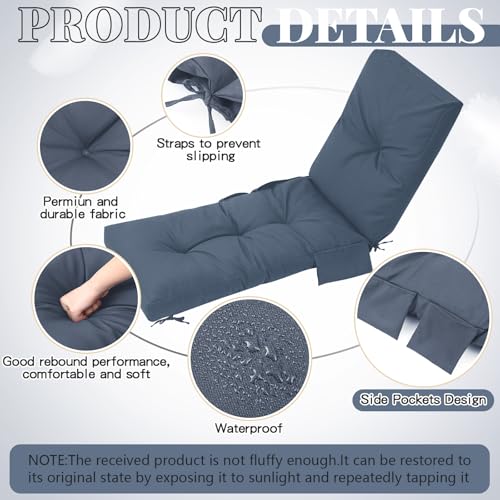 Kigley 2Pcs Outdoor Chaise Lounge Cushion with Side Pocket 76x22x6 Thick Tufted Patio Lounge Chair Cushion Water-Repellent and Fade-Resistant for Pool Lawn Replacement(Slate Blue, SolidColor) by Kigley - Image 4