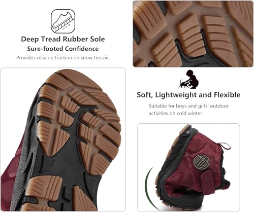 Boys Girls Snow Boots Winter Slip On Warm Fur Lined Shoes Lightweight Water-Resistant Cold Weather Boot (Little Kid/Big Kid)4