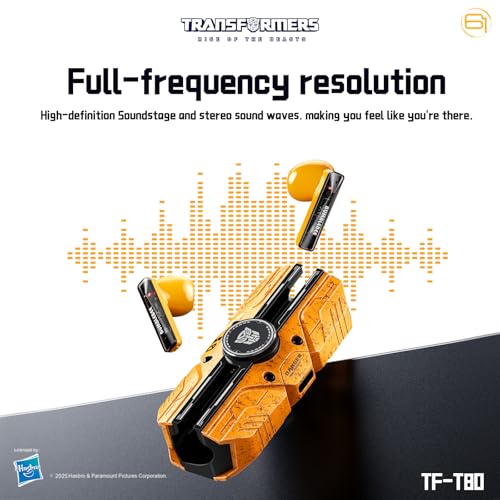 Image of Transformers TF-T80 Bluetooth True Wireless Earbuds with Noise Cancelling in-Ear Cool HiFi HD Calling Dual Modes Sports Music Game Long Endurance Earphones - Yellow Bumblebee