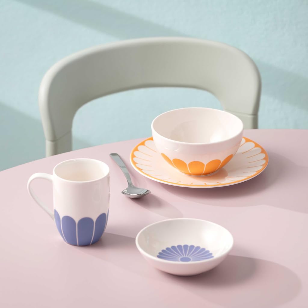 Villeroy & Boch Fleur soleil Lot de 4 bols à céréales, 14 cm, pour céréales, yaourts et collations, petit bol, motif floral, passe au lave-vaisselle et au micro-ondes, porcelaine de qualité supérieure