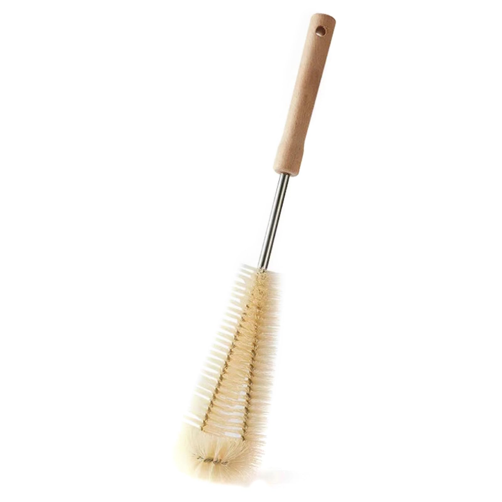 1PC Bottle Brush Cleaner Long Wood Handle for Cups Vacuum Bottles Kettles Vases Sports Flask - Removes Stubborn Spots No Dead-Areas Curved Brush-Head Hanging Design Durable Stainless Steel Nylon Brist
