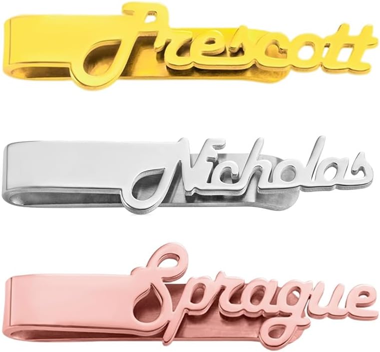 callie Personalized Tie Clips for Men - Custom Name, Initials Letters Tie Bar Clip, Brass | Wedding Father's Day Jewelry Gifts for Groom Groomsmen Father Dad Husband (1 Pcs)