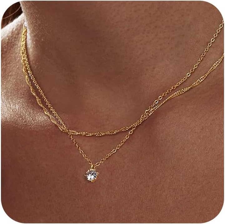 Diamond Pendant Necklace for Women, Dainty Gold Necklace 18k Gold Plated Paperclip Choker Necklaces Cute Open Oval Necklaces Simple Gold Necklace Jewelry Gifts for Women Trendy